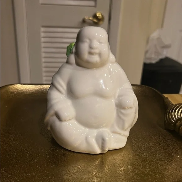 #1197** Lucky Buddha: Yak & Yeti White Ceramic Figurine - Picture 5 of 12